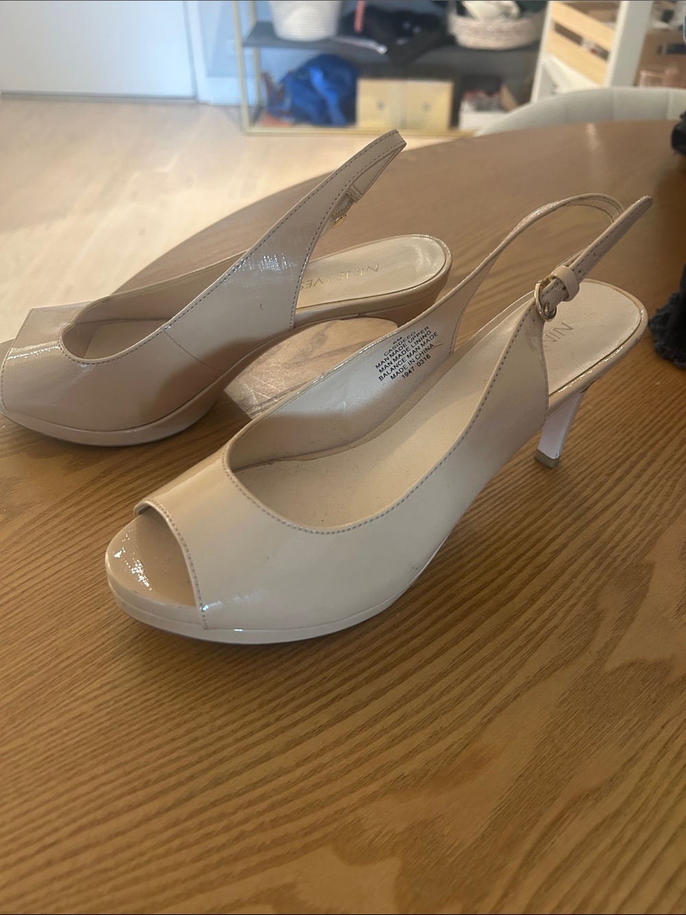 Nine West Nude Patent Slingback Peep-Toe Heels